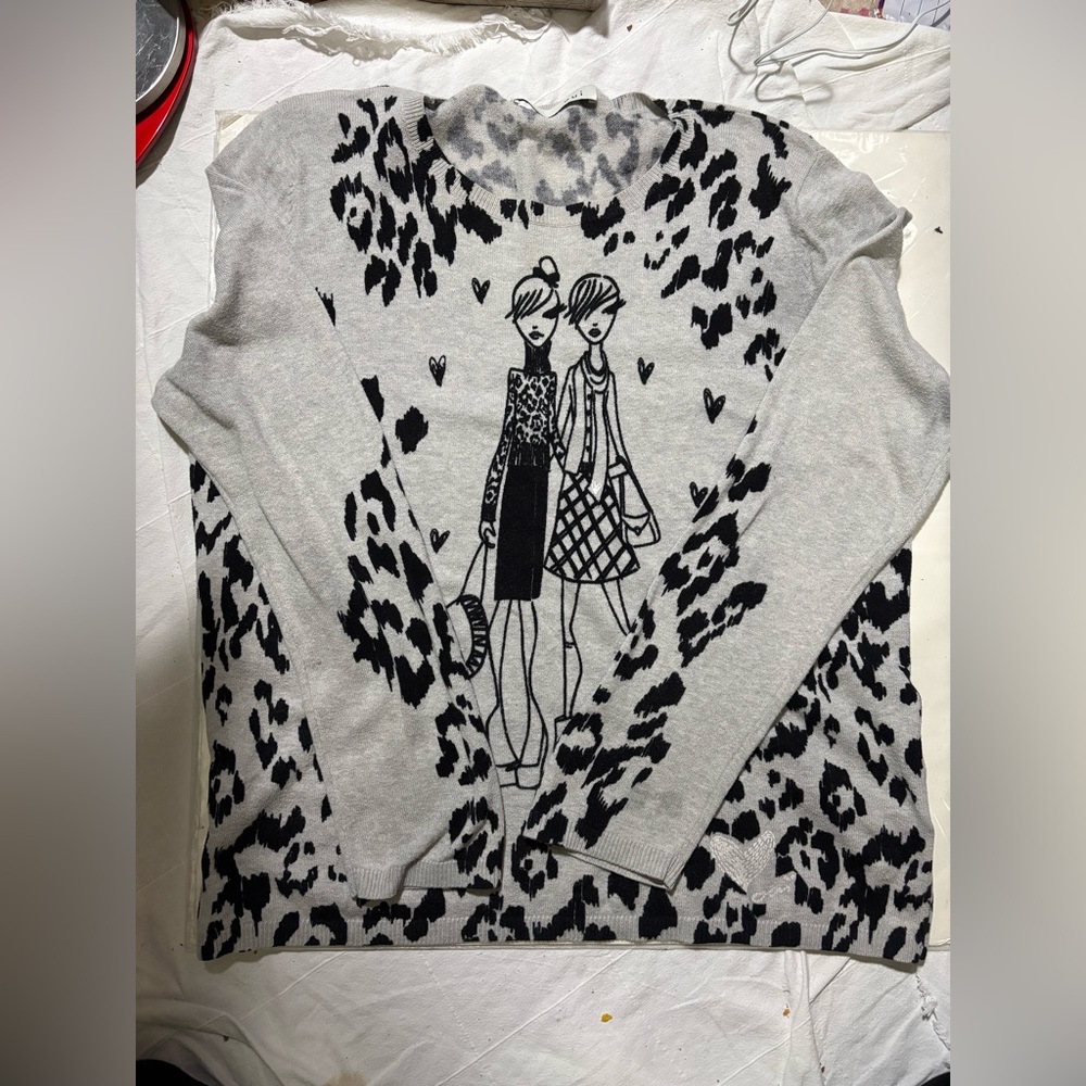 Stylish Gray and Black Women's Sweater 2 women and leopard